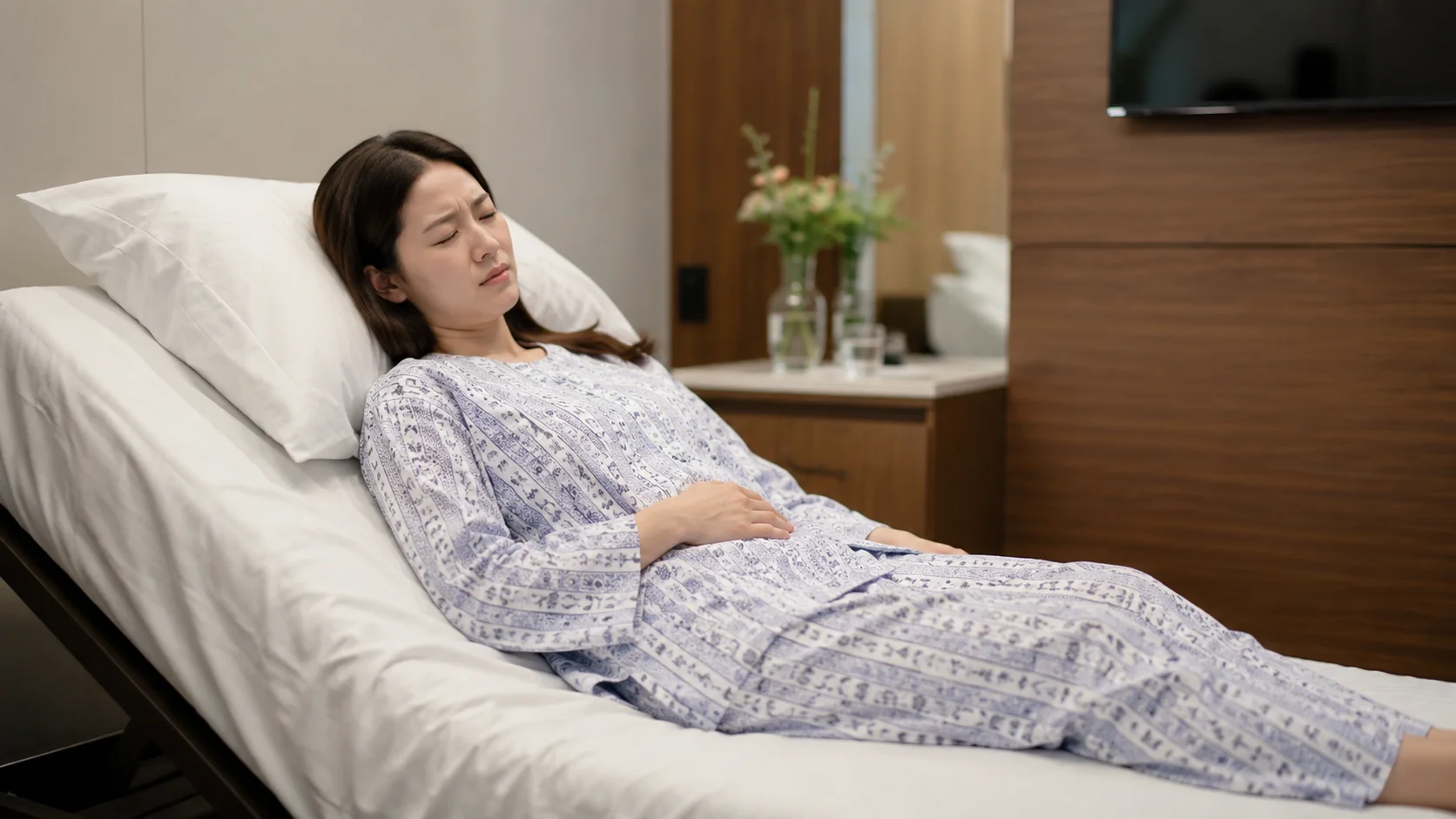 수영구 교통사고 야간진료|병원 침대에 누워 통증을 느끼는 환자